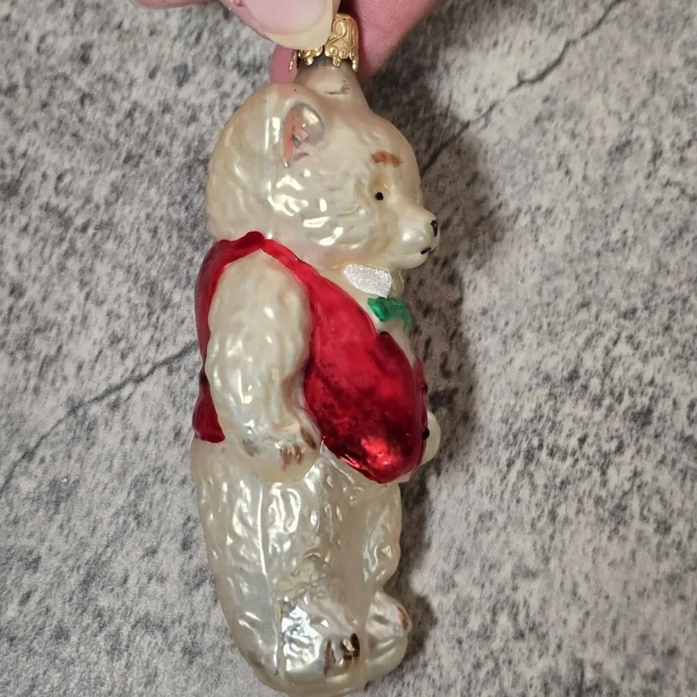 Old World Christmas Ornament Blown Glass Teddy Bear in Vest Bowtie Cute 4.5
